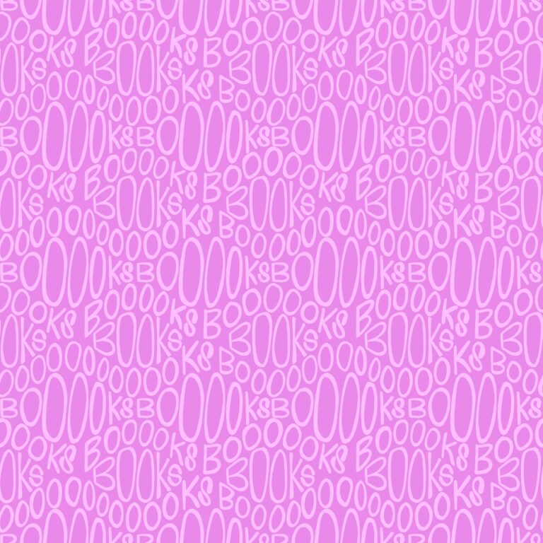 Hand-drawn seamless pink pattern made up of the word “books” in playful outlined letters