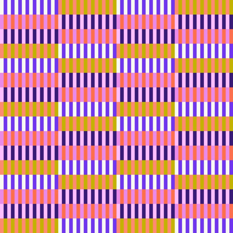 Bold geometric stripe pattern in pink, orange, purple, and chartreuse creating a colorful modern design.