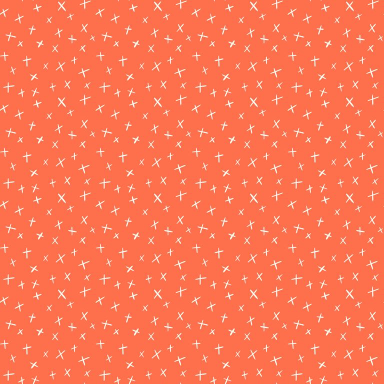 Simple scattered star and cross pattern in white on a bright orange background.